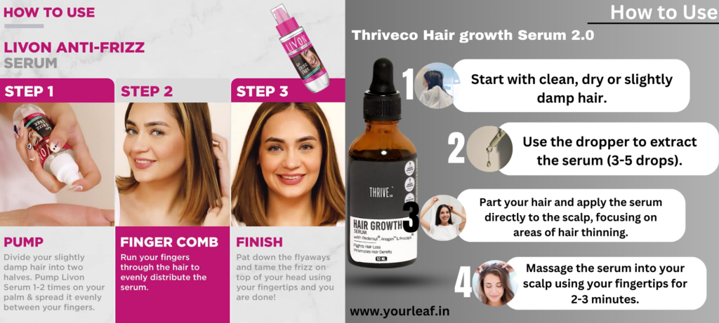 Livon Serum for Frizz-free and ThriveCo Hair Growth Serum 2.0|yourleaf.in|hair serum