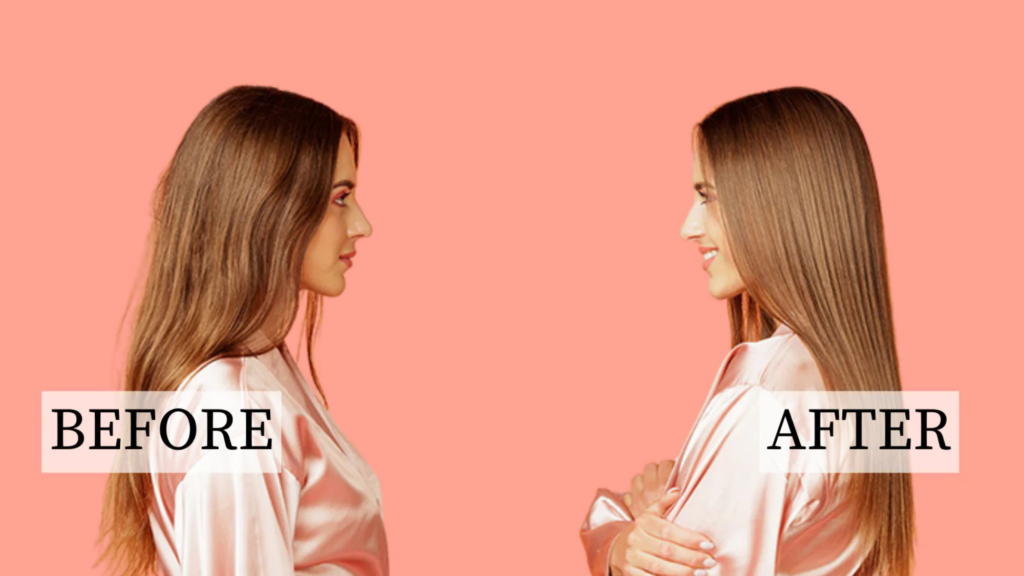 Smooth, frizz-free hair after applying hair serum to control flyaways and achieve a sleek look