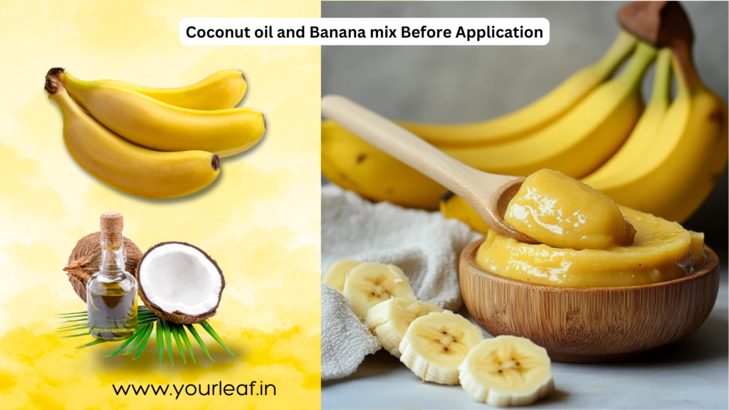 banana hair mask | yourleaf.in | hair serum | hair mask | Coconut oil and Banana mix Before Application